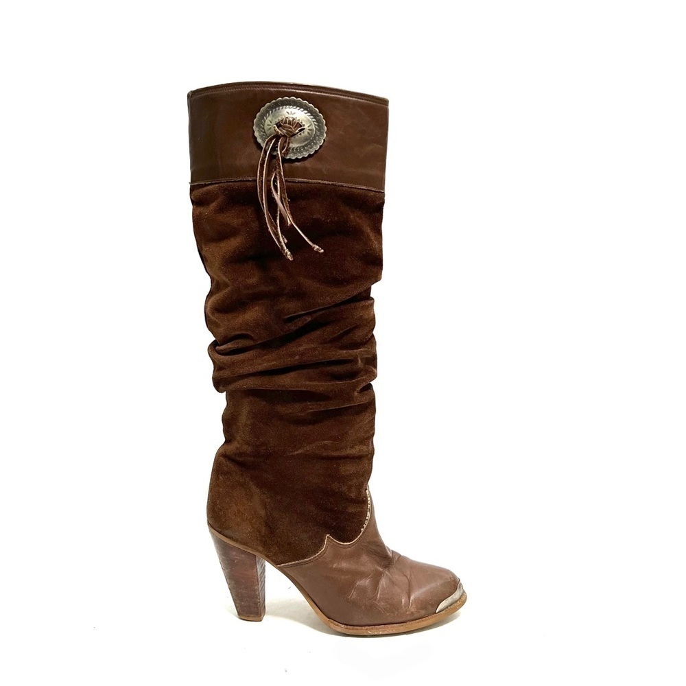 ZODIAC | Vintage 1980s brown suede high heel knee high western slouch boots